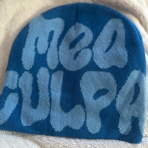 MEA CULPA Y2K UNISEX ABSTRACT BLUE WINTER BEANIE HAT